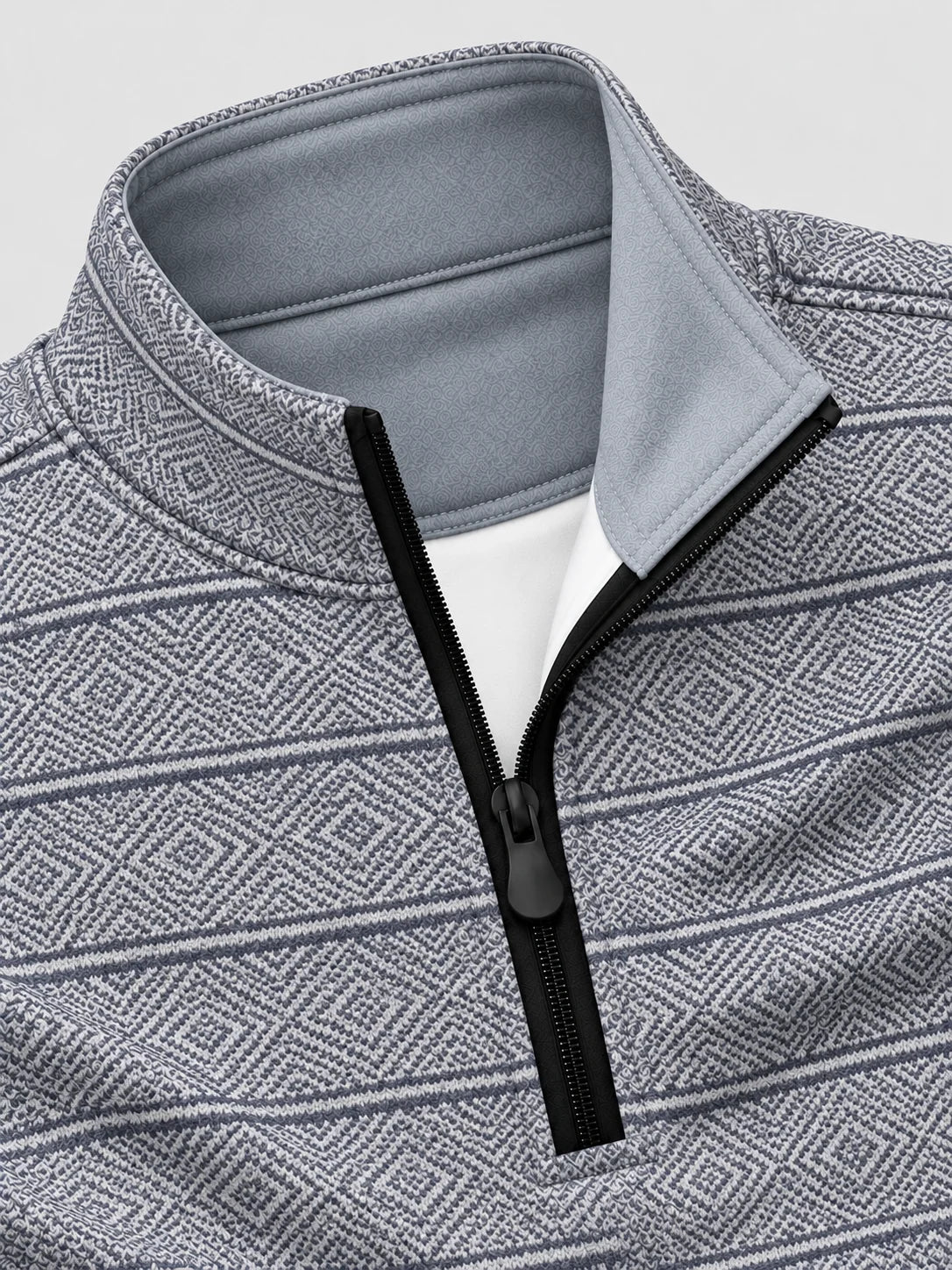 Performance-Pullover mit Viertelreißverschluss und blauem Rautenstreifenmuster