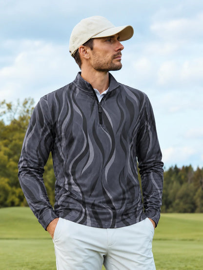 Anthrazitgrauer Golf-Pullover mit Wellenmuster und Viertelreißverschluss