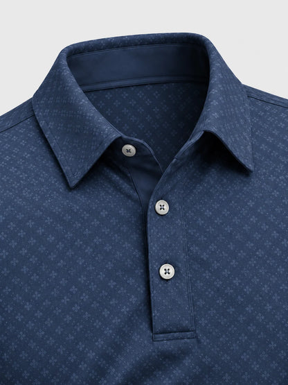 Mitternachtsblaues Performance-Golfpoloshirt mit Mikroprint