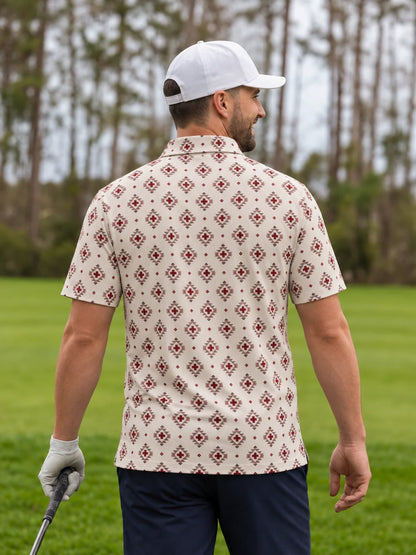 Rotes geometrisches Performance-Golfpoloshirt