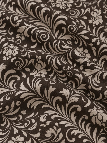 Dunkelbrauner Golfpullover mit floralem Vintage-Print, Funktionsmaterial und Viertelreißverschluss