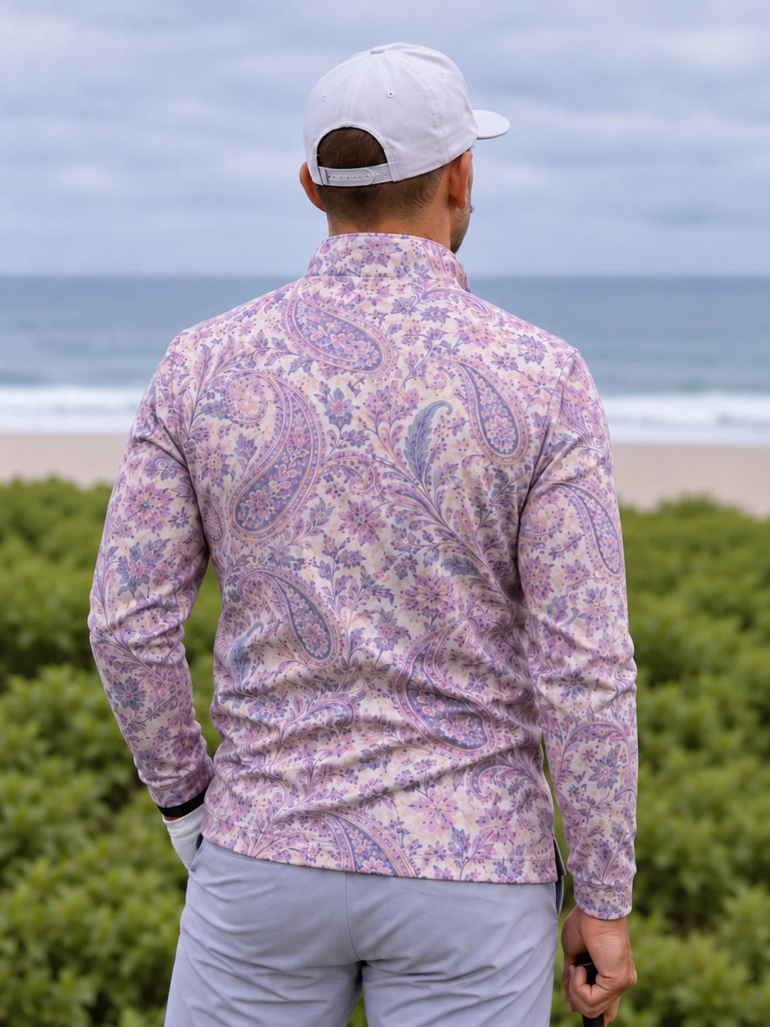Lavender Paisley-Pullover mit kurzem Reißverschluss