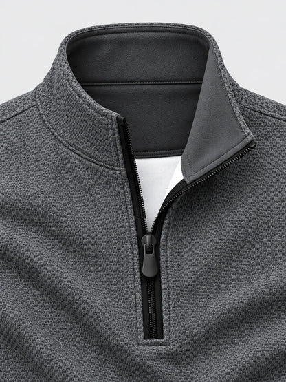 Golfpullover mit Waffelstruktur in Anthrazitgrau, Funktionsmaterial und Viertelreißverschluss