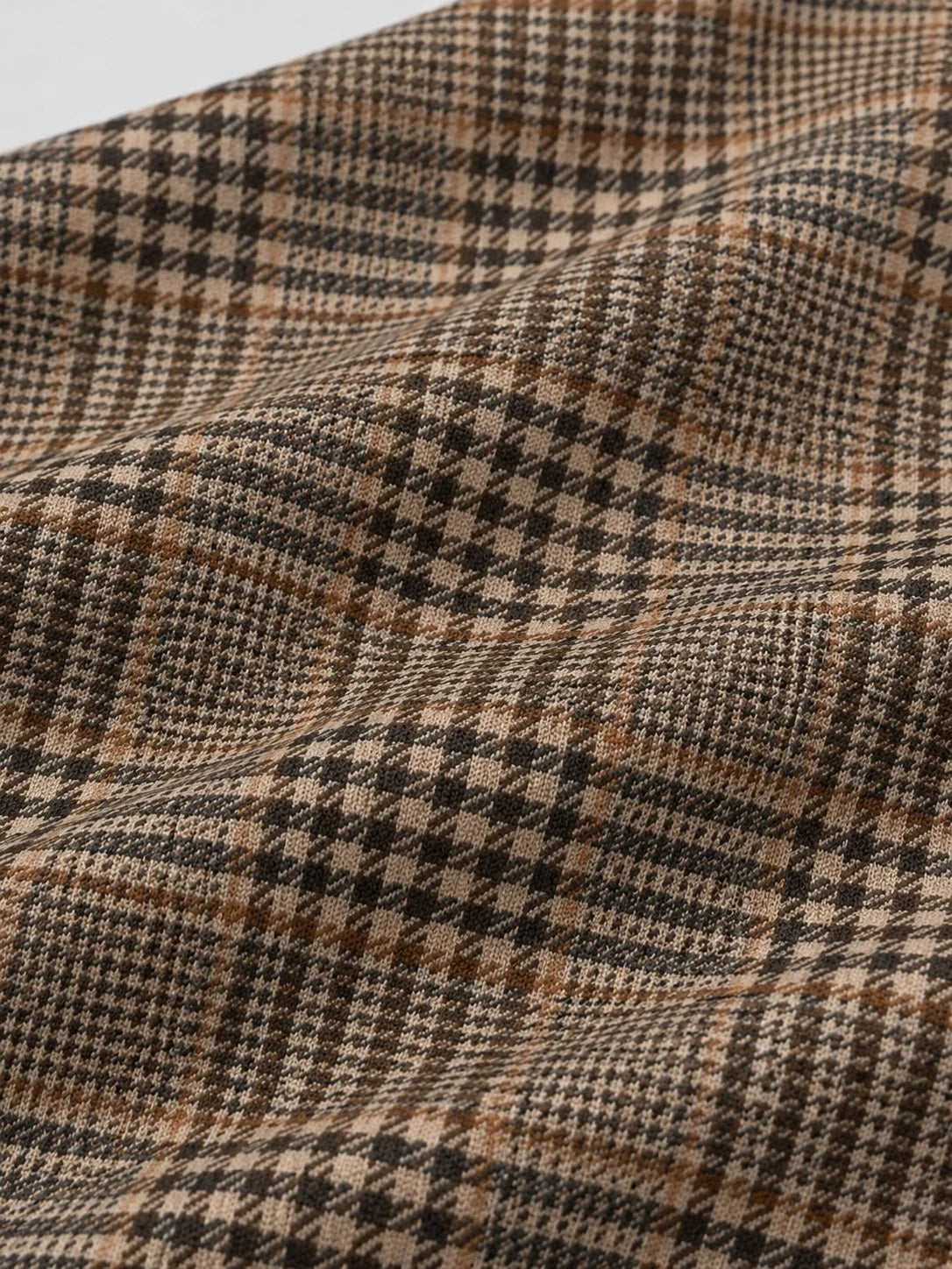 Golf-Pullover aus Funktionsmaterial in Kamelbraun mit Hahnentritt-Karomuster und Viertelreißverschluss