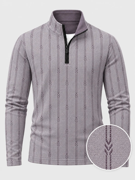 Golf-Pullover mit Viertelreißverschluss und Pfeil-Streifenmuster in Lavendel