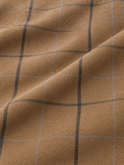 Kamelfarbener Performance-Quarter-Zip-Pullover mit Fensterkaromuster