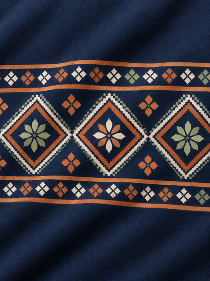 Performance-Pullover mit floralem Rautenmuster und kurzem Reißverschluss
