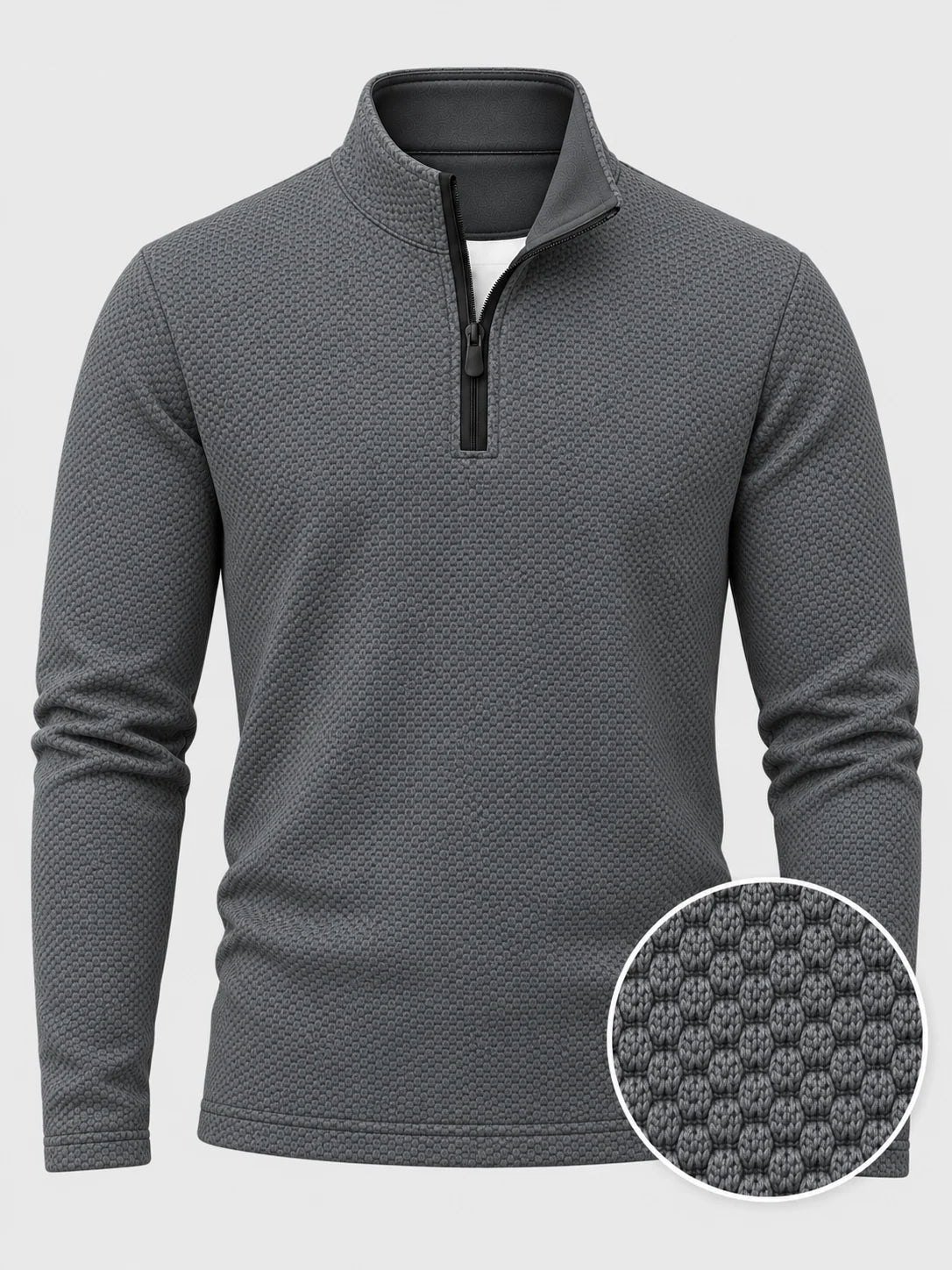 Golfpullover mit Waffelstruktur in Anthrazitgrau, Funktionsmaterial und Viertelreißverschluss