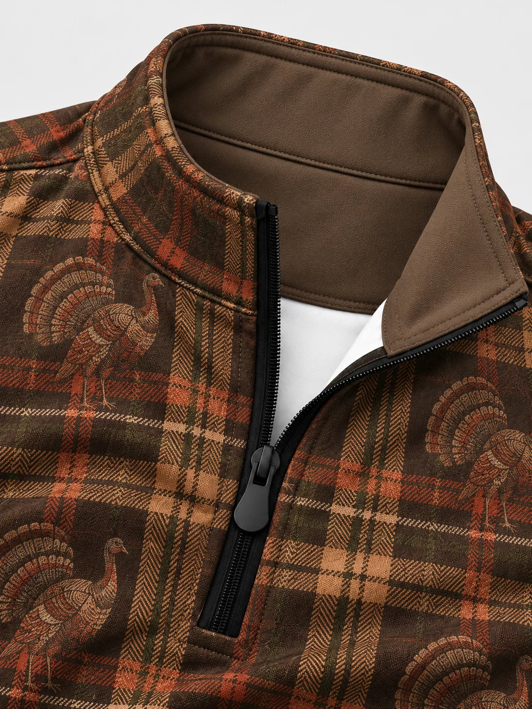 Vintage-Golfpullover mit Thanksgiving-Truthahn- und Karomuster, Funktionsmaterial und Viertelreißverschluss