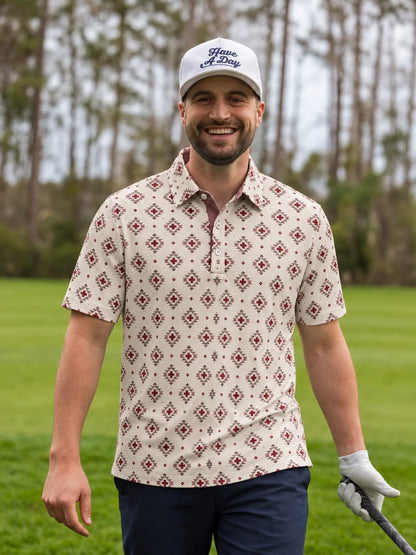 Rotes geometrisches Performance-Golfpoloshirt