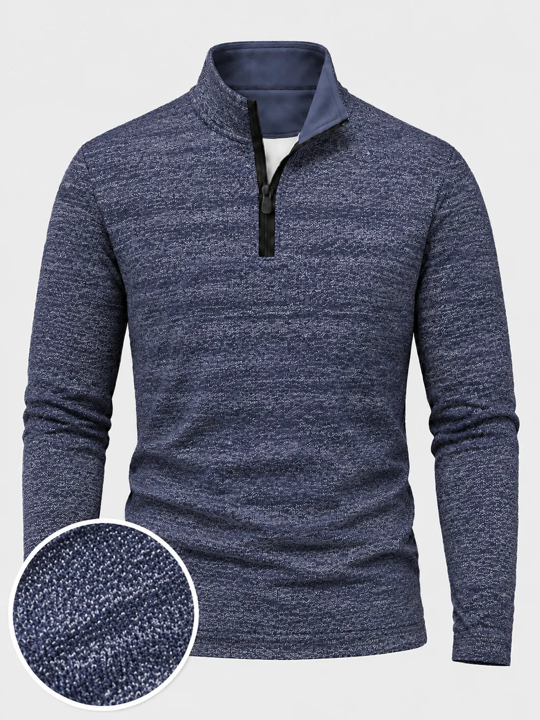 Golf-Pullover mit Viertelreißverschluss und melierter Struktur in Marineblau