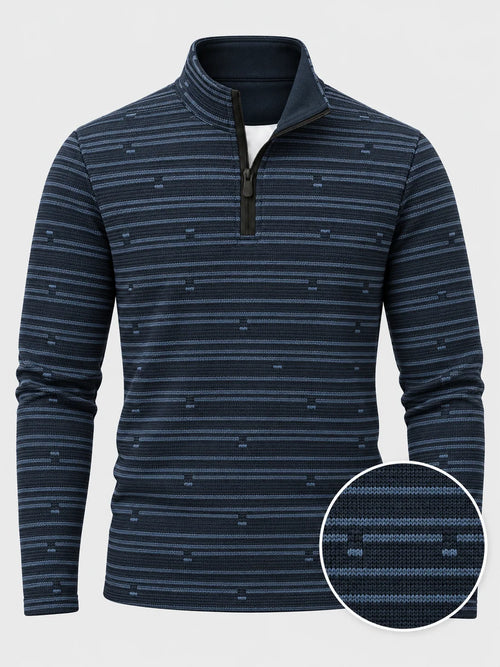 Golf-Pullover mit Viertelreißverschluss und strukturiertem Streifenmuster in Marineblau