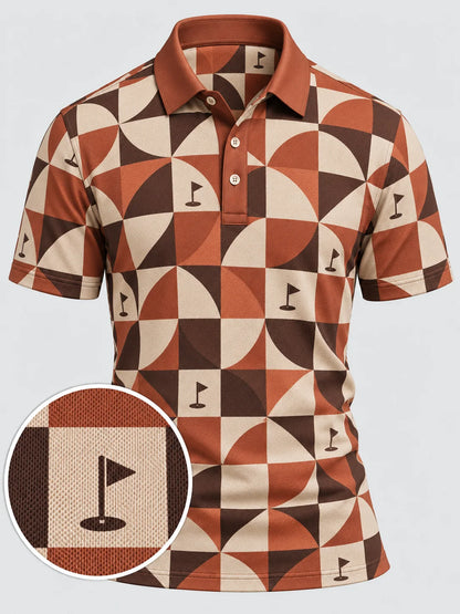 Terrakottafarbenes geometrisches Performance-Golfpoloshirt