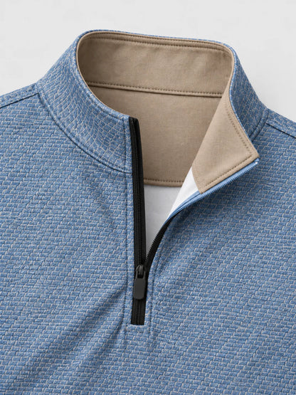 Küstenblauer Performance-Quarter-Zip-Pullover mit strukturierter Oberfläche