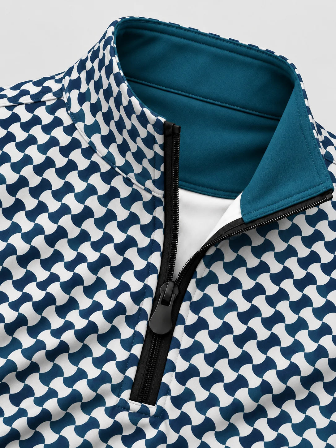Blauer Performance-Pullover mit Wellenmuster und kurzem Reißverschluss