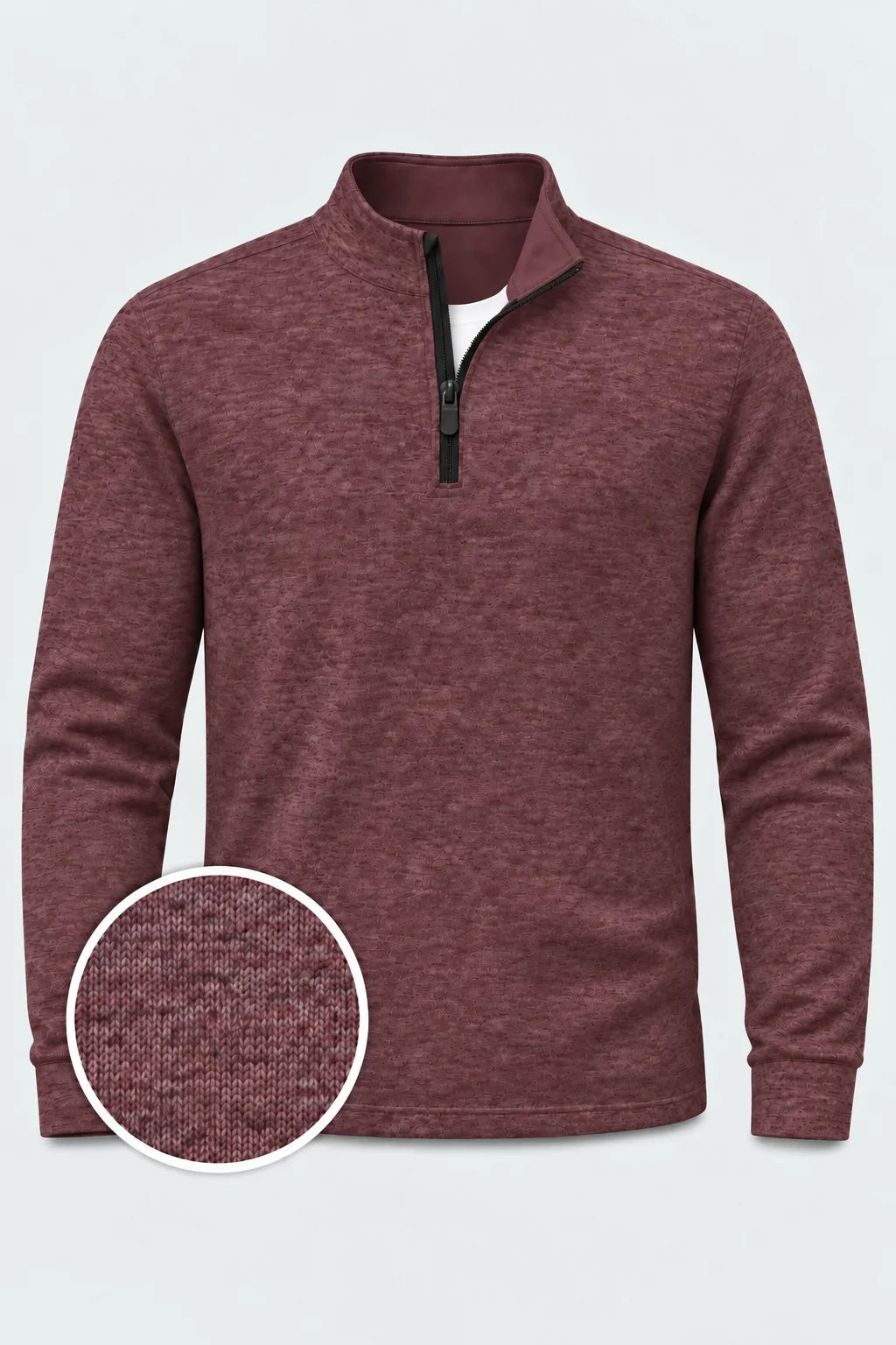 Weinroter Golf-Pullover in Melange-Optik mit Viertelreißverschluss