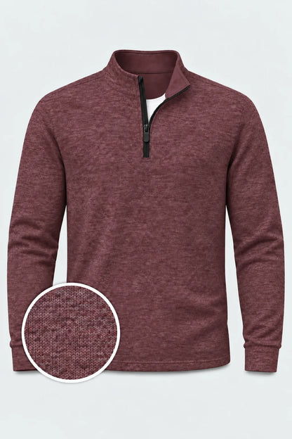 Weinroter Golf-Pullover in Melange-Optik mit Viertelreißverschluss