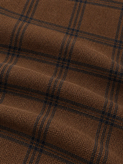 Golf-Pullover mit Viertelreißverschluss und edlem braunem Fensterkaro-Muster aus Funktionsmaterial