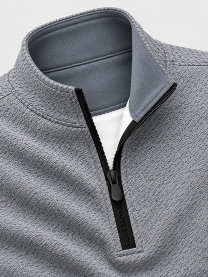 Golf-Pullover mit Viertelreißverschluss und diagonaler Struktur in Hellgrau