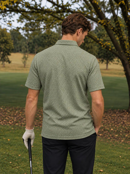 Salbeigrünes Performance-Golfpoloshirt mit Rautenmuster