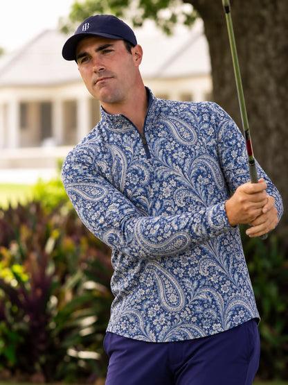 Navy Paisley Golf Quarter-Zip-Pullover