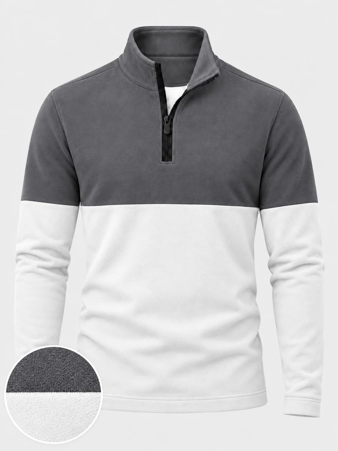 Golf-Pullover in Anthrazit mit Colorblock-Design und kurzem Reißverschluss