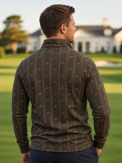 Vintage-Golfpullover mit Kürbiskuchen- und Streifenmuster, Funktionsmaterial und Viertelreißverschluss