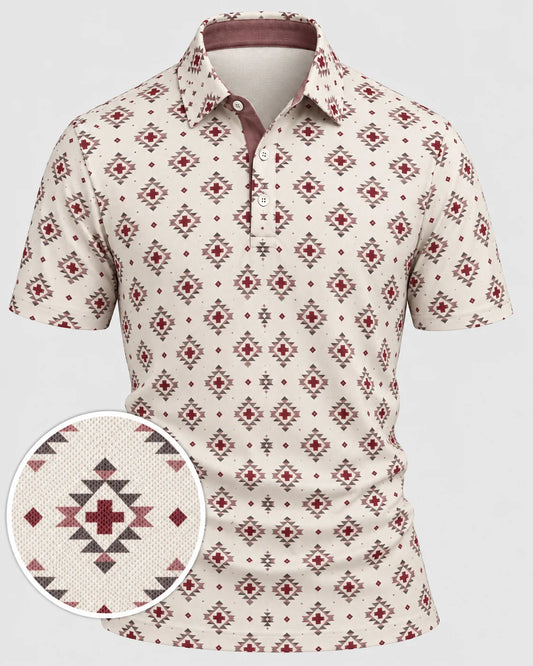 Rotes geometrisches Performance-Golfpoloshirt