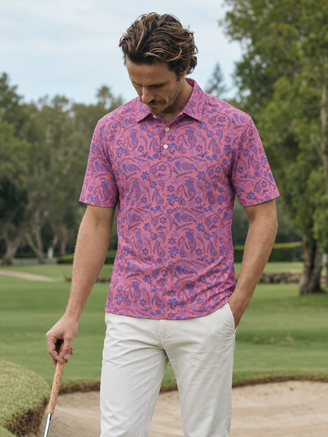 Coral Paisley Performance-Golf-Poloshirt