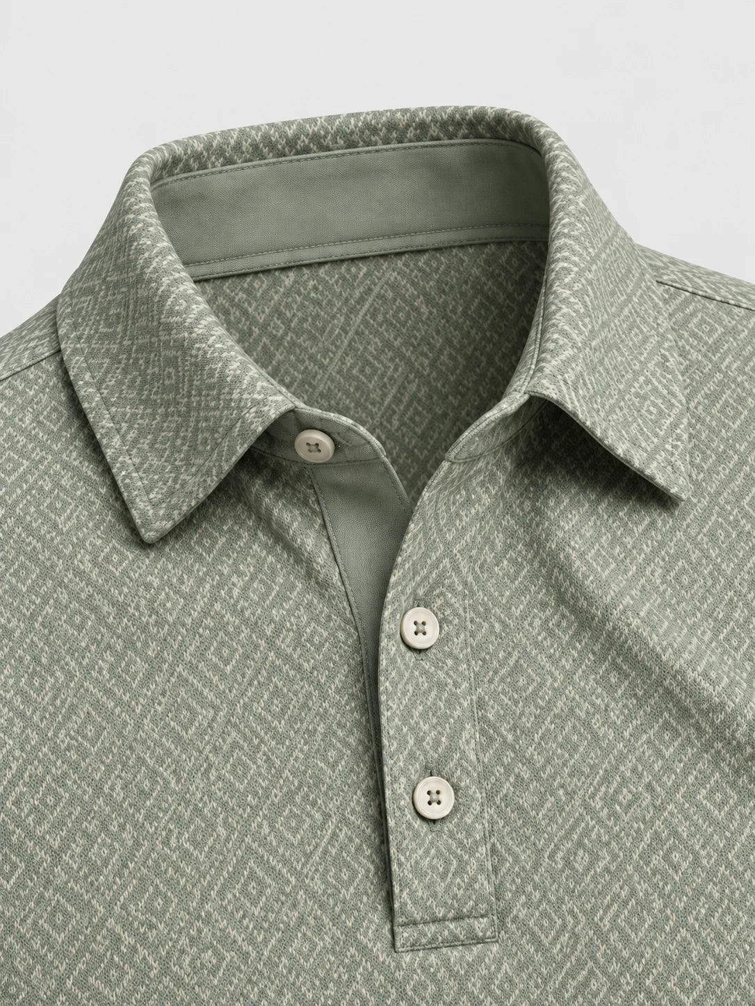 Salbeigrünes Performance-Golfpoloshirt mit Rautenmuster