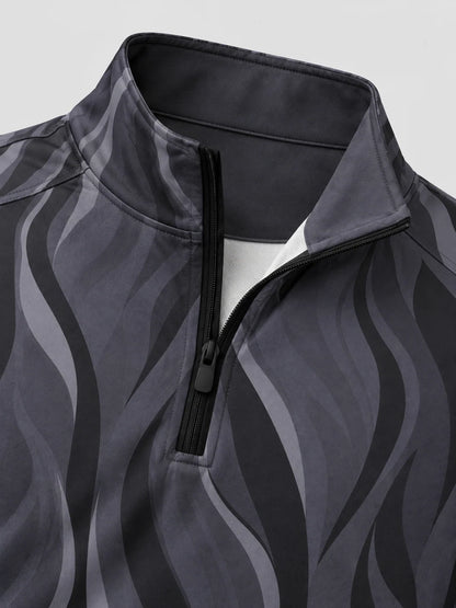 Anthrazitgrauer Golf-Pullover mit Wellenmuster und Viertelreißverschluss