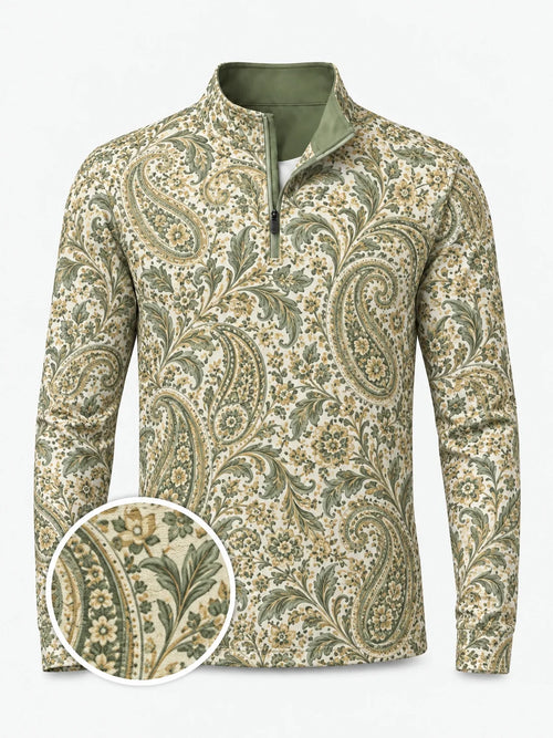 Olive Paisley Golf Quarter-Zip-Pullover
