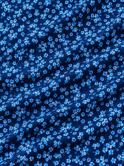 Performance-Pullover in Marineblau mit Blumenmuster und Viertelreißverschluss