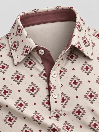 Rotes geometrisches Performance-Golfpoloshirt