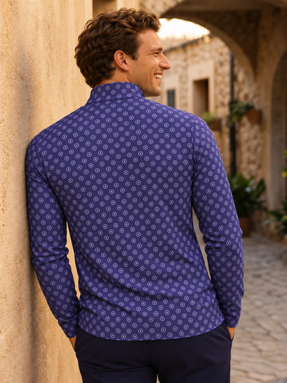 Performance-Pullover in Violett mit Achteckmuster und kurzem Reißverschluss