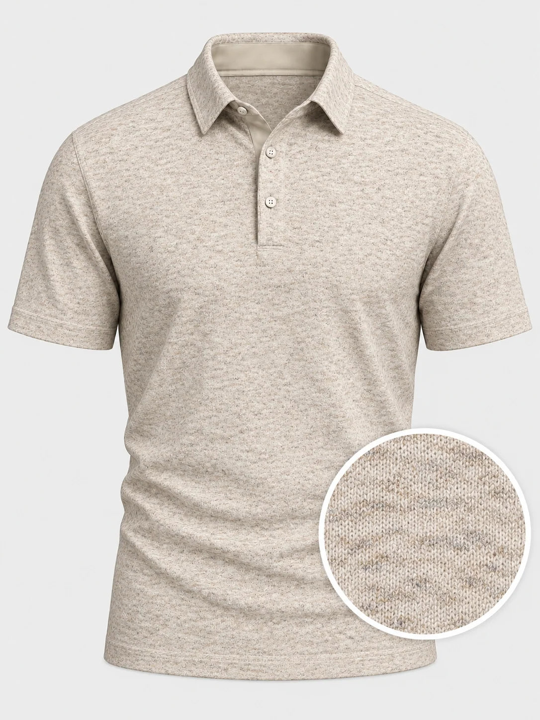 Meliertes Golf-Performance-Poloshirt in Haferbeige