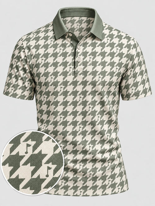 Salbeigrünes Hahnentritt-Performance-Golfpoloshirt