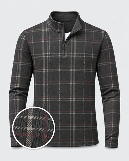 Anthrazitfarbener Heritage-Pullover mit Karomuster und kurzem Reißverschluss