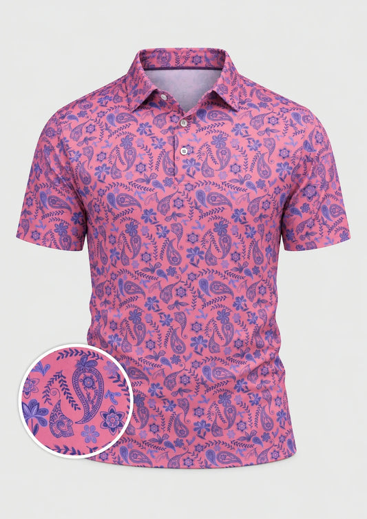 Coral Paisley Performance-Golf-Poloshirt