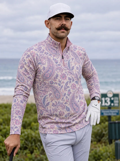 Lavender Paisley-Pullover mit kurzem Reißverschluss
