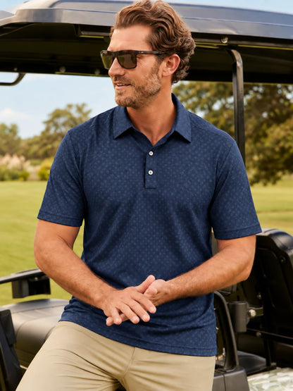 Mitternachtsblaues Performance-Golfpoloshirt mit Mikroprint