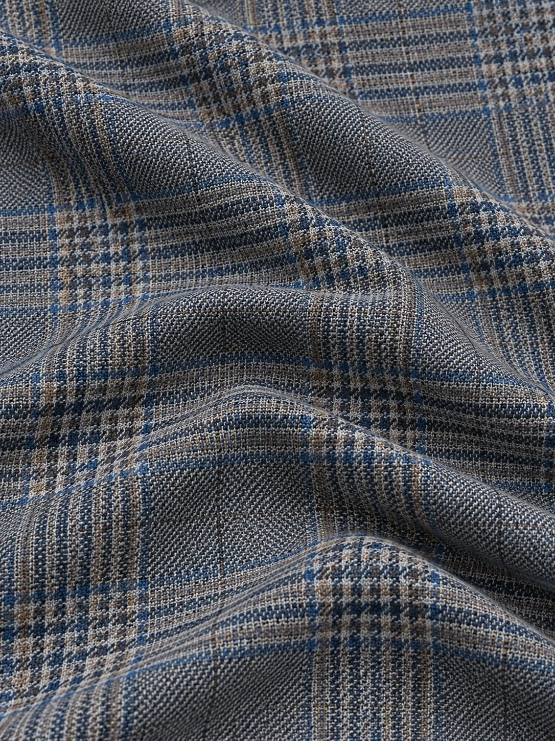 Blau-grauer Golfpullover aus Funktionsmaterial mit Karomuster und kurzem Reißverschluss