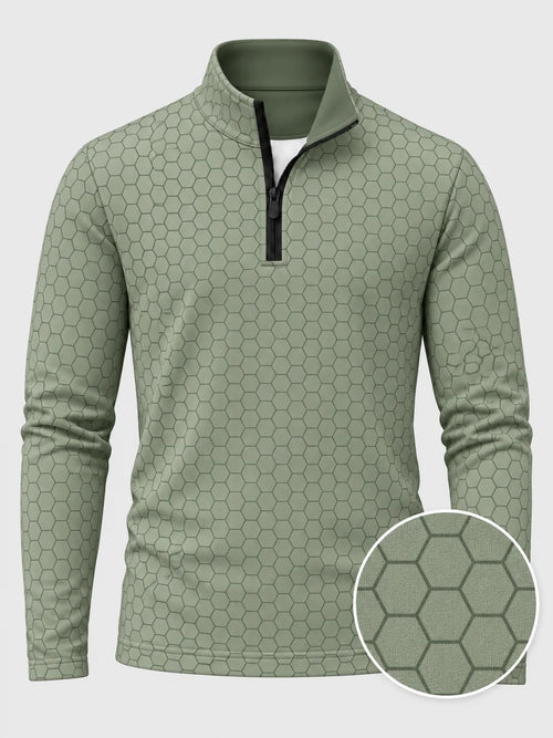 Performance-Golfpullover mit Viertelreißverschluss in Salbeigrün und Wabenmuster