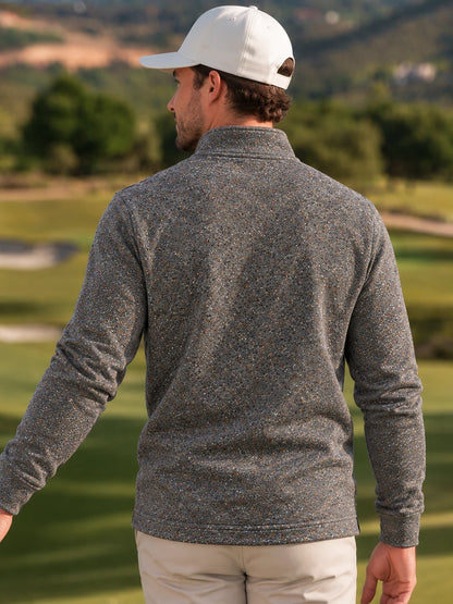 Golf-Pullover mit Viertelreißverschluss und Donegal-Tweed-Muster in meliertem Grau