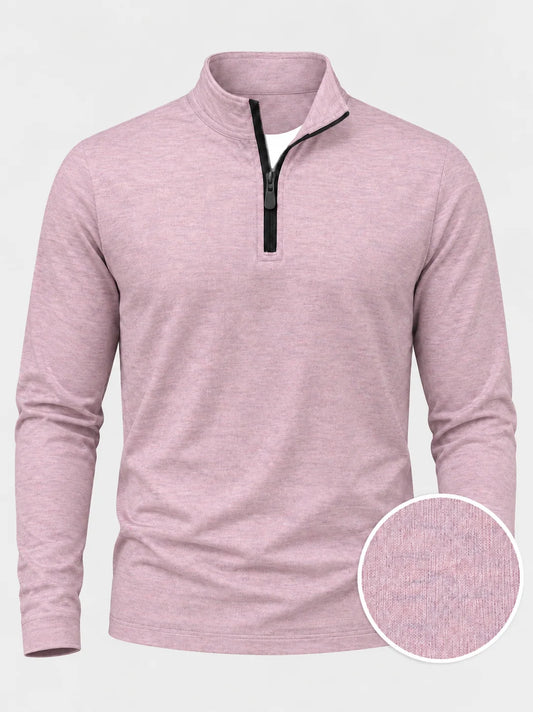 Rosa Golf-Pullover mit strukturierter Oberfläche und Viertelreißverschluss aus Funktionsmaterial