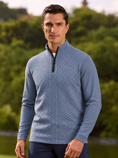 Golf-Pullover mit Viertelreißverschluss und Wabenmuster in Schieferblau